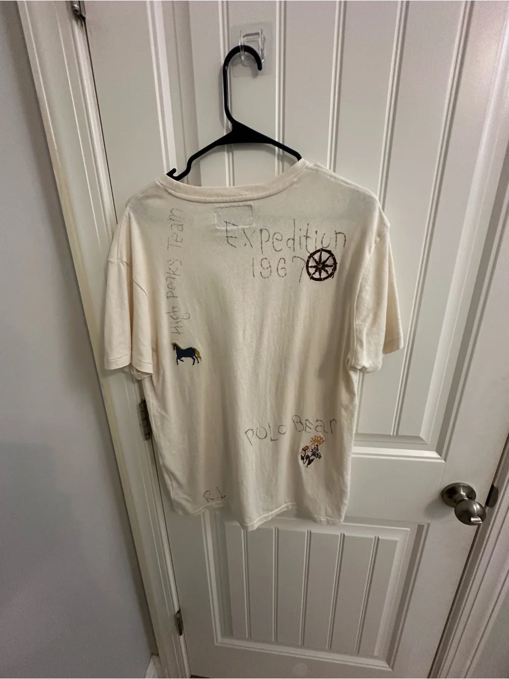 Ralph Lauren Cream Polo Bear Graphic Tee with Navy Print